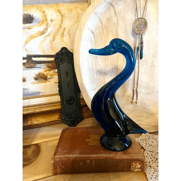 Vintage Viking Glass Bluenique Duck Figurine – Epic Line #1317 “Head Up Duck” – - Picture 1 of 5